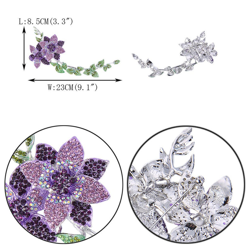 [Australia] - EVER FAITH Women's Austrian Crystal 9 Inch Elegant Flowers Leaf Long Plant Brooch Silver-Tone Purple w/ Green 