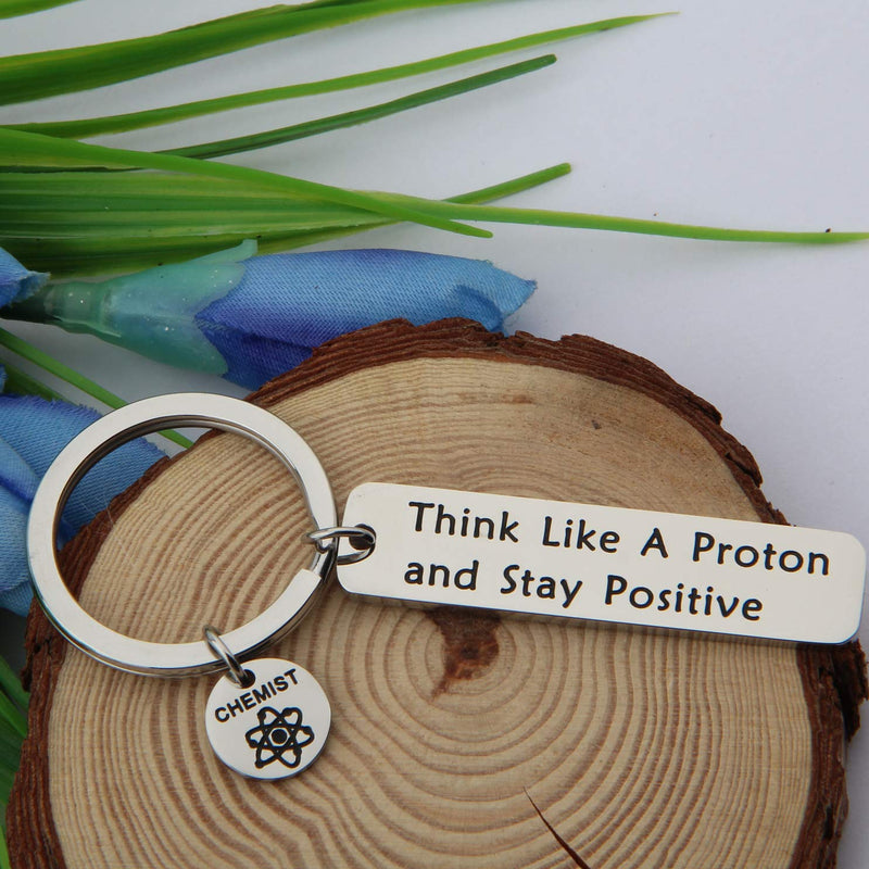 [Australia] - FEELMEM Chemist Keychain Chemist Gift Chemistry Science Jewelry Keychain Physics Gift Think Like A Proton Stay Positive silver 