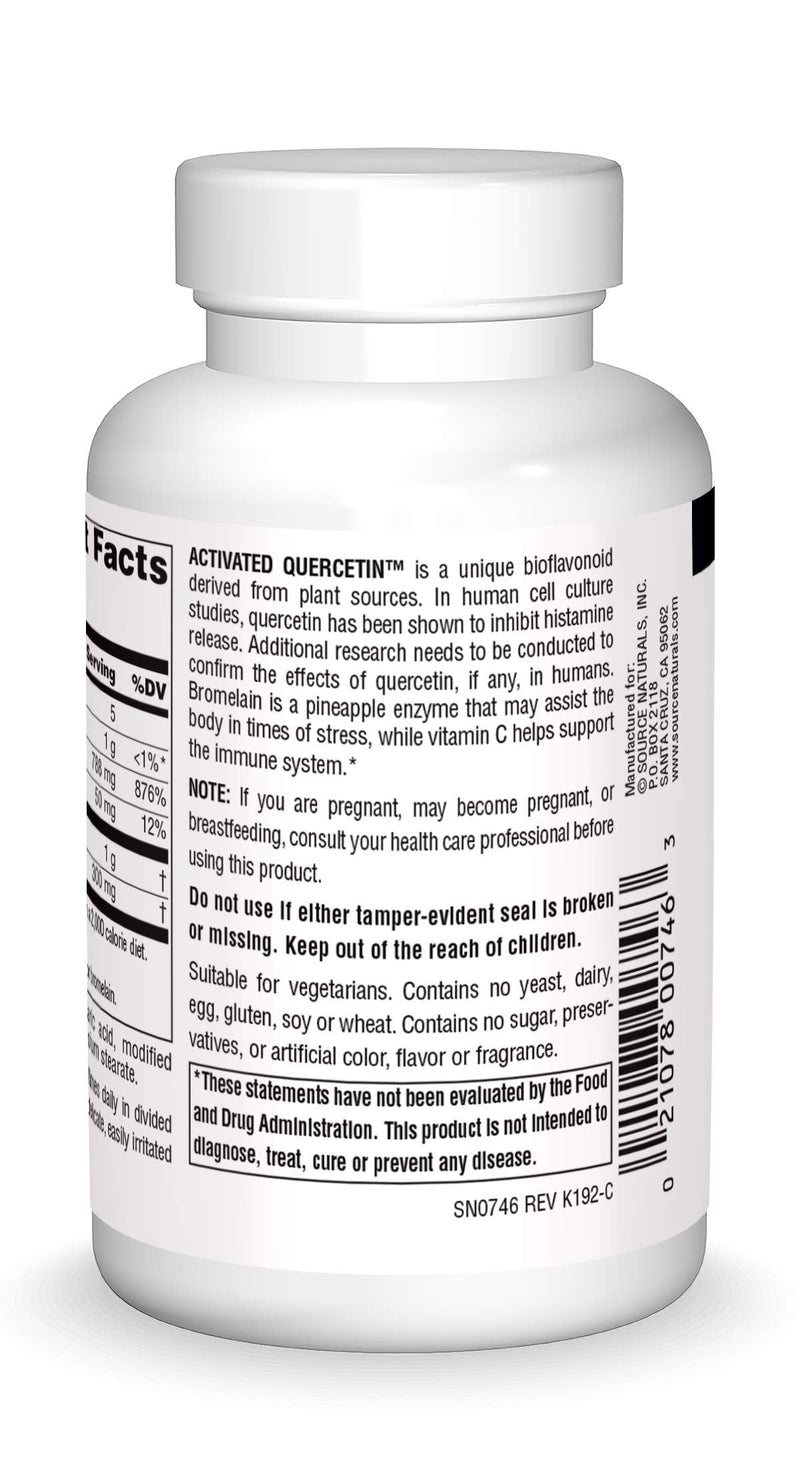 [Australia] - Source Naturals Activated Quercetin - Plant-Derived Bioflavonoid Complex - Seasonal & Immune Defense - 100 Tablets Vegetarian Friendly 
