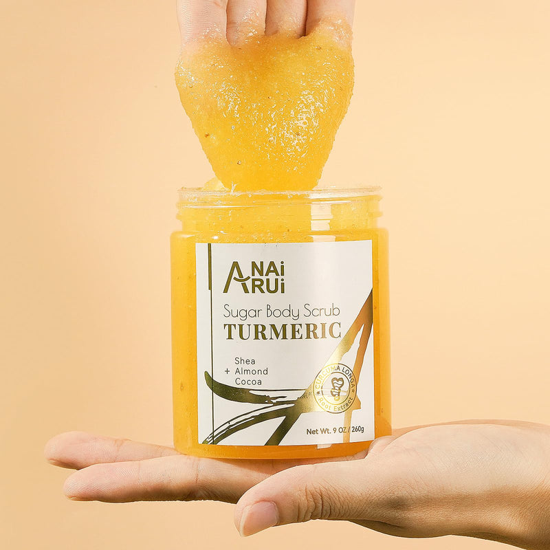 [Australia] - ANAiRUi Turmeric Body Scrub, Glow Face Real Sugar Scrub for & Hyperpigmentation Dark Spots, Exfoliating, Moisturizing Glowing Sweet Orange Scent, 260 g (Pack of 1), 9.0 fluid_ounces 