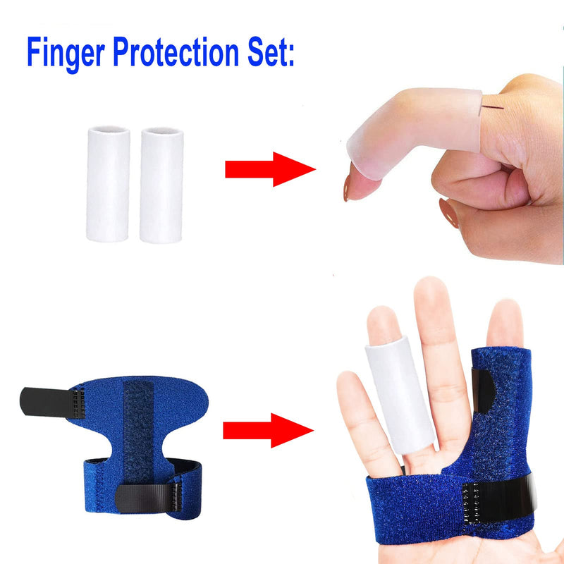 [Australia] - 1 Pairs Trigger Finger Splint Left and Right Hand, Adjustable Mallet Finger Support Brace with 4 Gel Sleeves for Broken Fingers, Finger Stabilizer with Built-in Aluminium Bar for Sprains Blue 