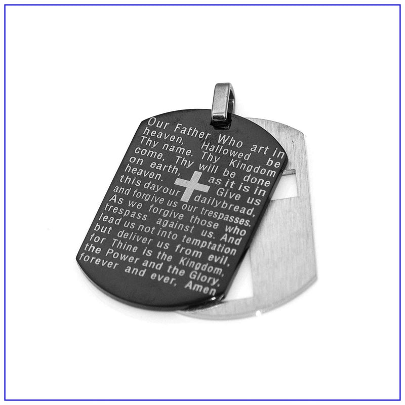 [Australia] - Fusamk Fashion Religious Titanium Steel Lord's Prayer Cross Dog Tag Pendant Necklace Black Dog Tag 