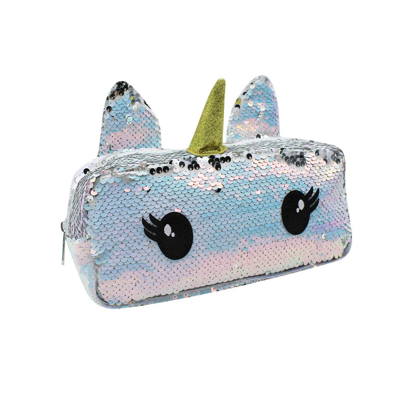 [Australia] - mossty Girl's Purse Glitter Reversible Sequins Unicorn Cartoon Coin Wallet Makeup Bag Cosmetic Storage Bag for Kids ( silver) 