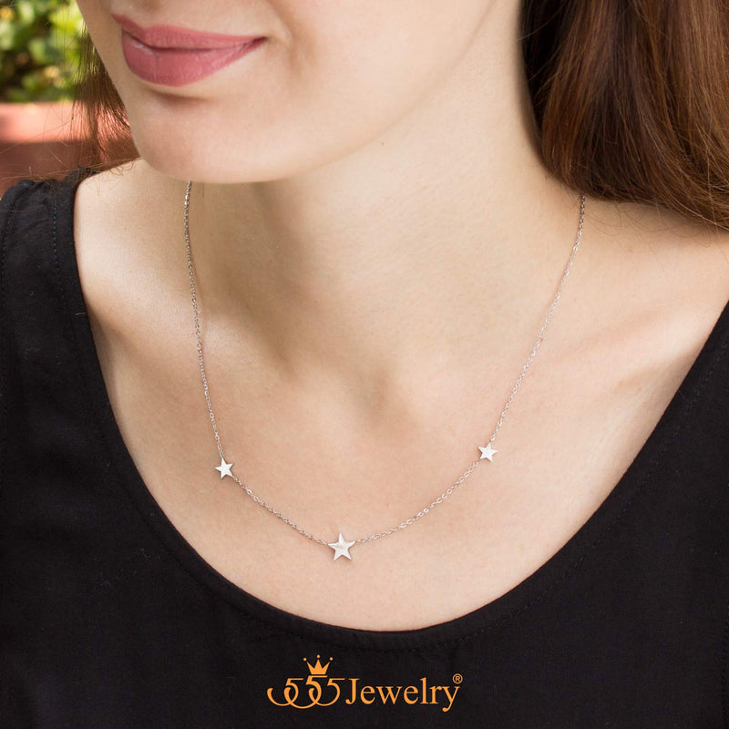 [Australia] - 555Jewelry Stainless Steel Dainty Tri Star Necklace Pendant for Women & Girls Silver 