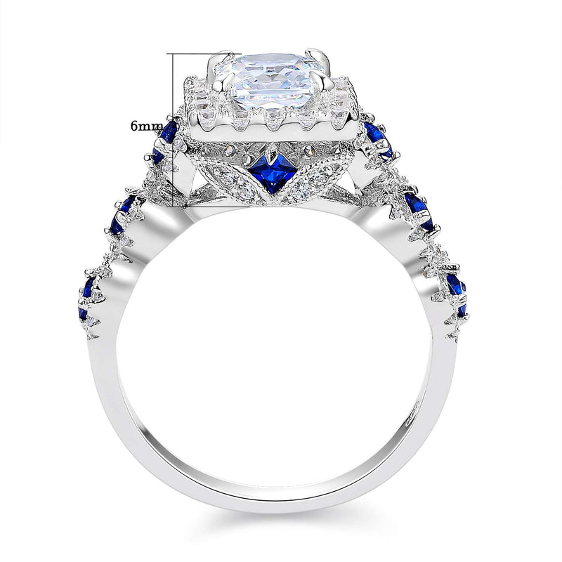 [Australia] - Newshe Engagement Wedding Ring Set 925 Sterling Silver 3pcs 2.5ct Princess White Cz Blue Size 5-10 