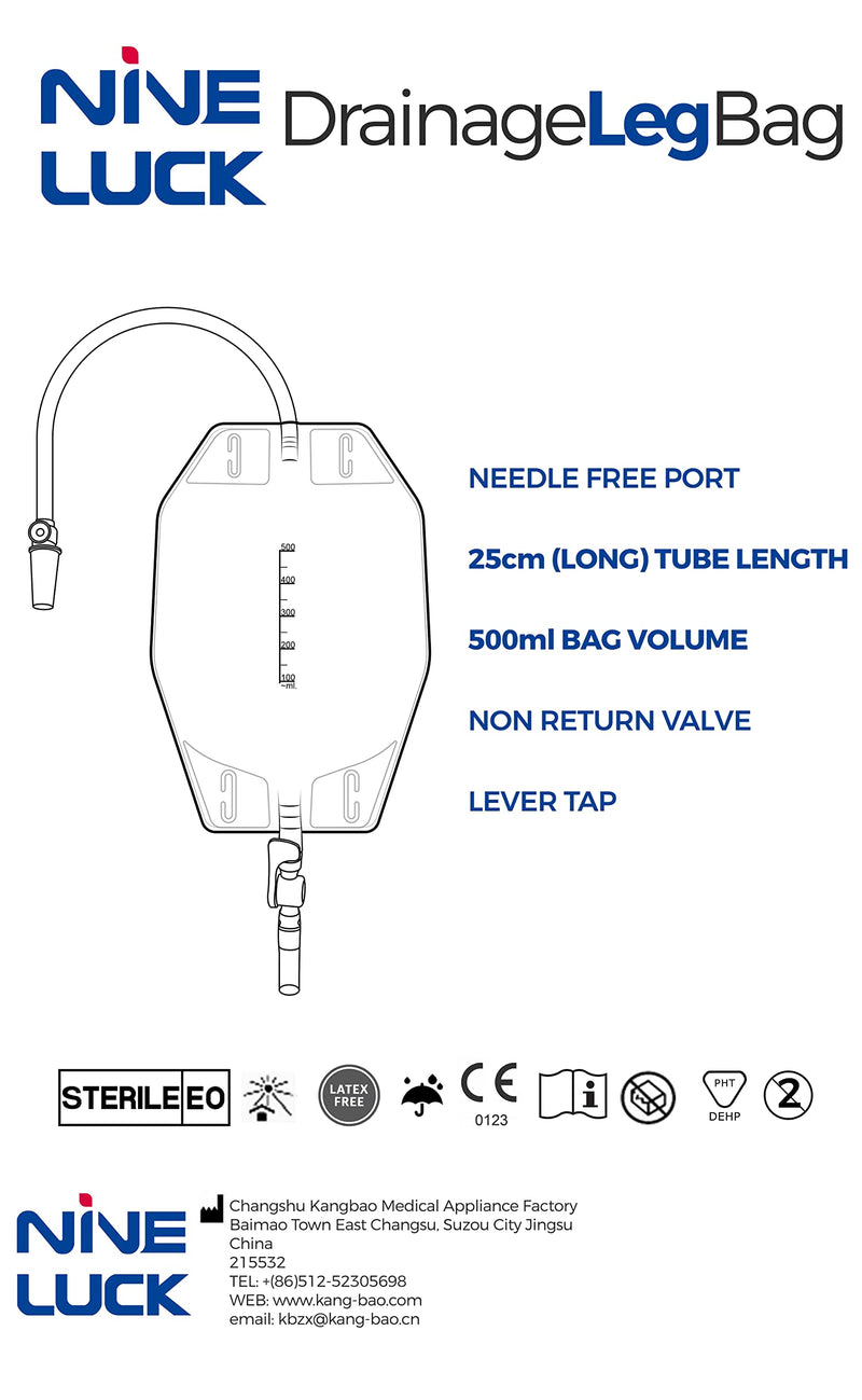 [Australia] - 1Pc Urine Leg Bag 500ml Long Tube - Lever Tap Valve - Fabric Back – Sterile Drainage Leg Bag 1Pc Urine Leg Bag 500ml Long Tube 