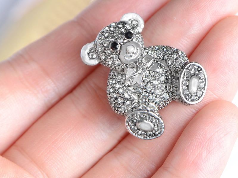 [Australia] - Alilang Vintage Inspired Cute Valentine Silver Tone Teddy Bear Stuffed Animal Lapel Brooch Pin 