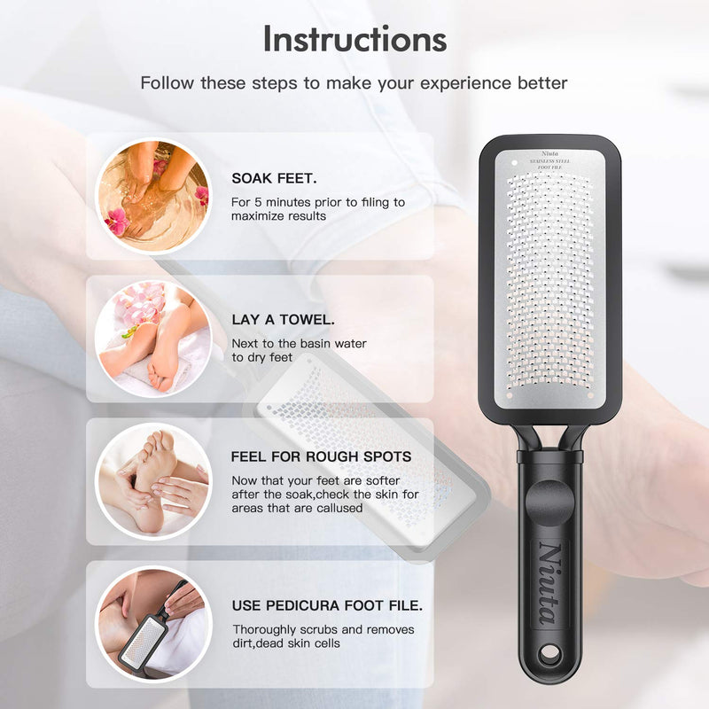 [Australia] - NIUTA 【Factory Direct】 Colossal Foot Rasp Foot Scrubber And Callus Remover，Surgical Grade Stainless Steel Foot File, Can Be Used On Trimming Dead Skin, Callus ect, Black 