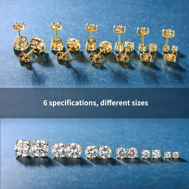 [Australia] - 6 Pairs 14K Yellow Gold Plated Round Cut Clear Cubic Zirconia Stud Earring Pack 6pcs gold earring packing 