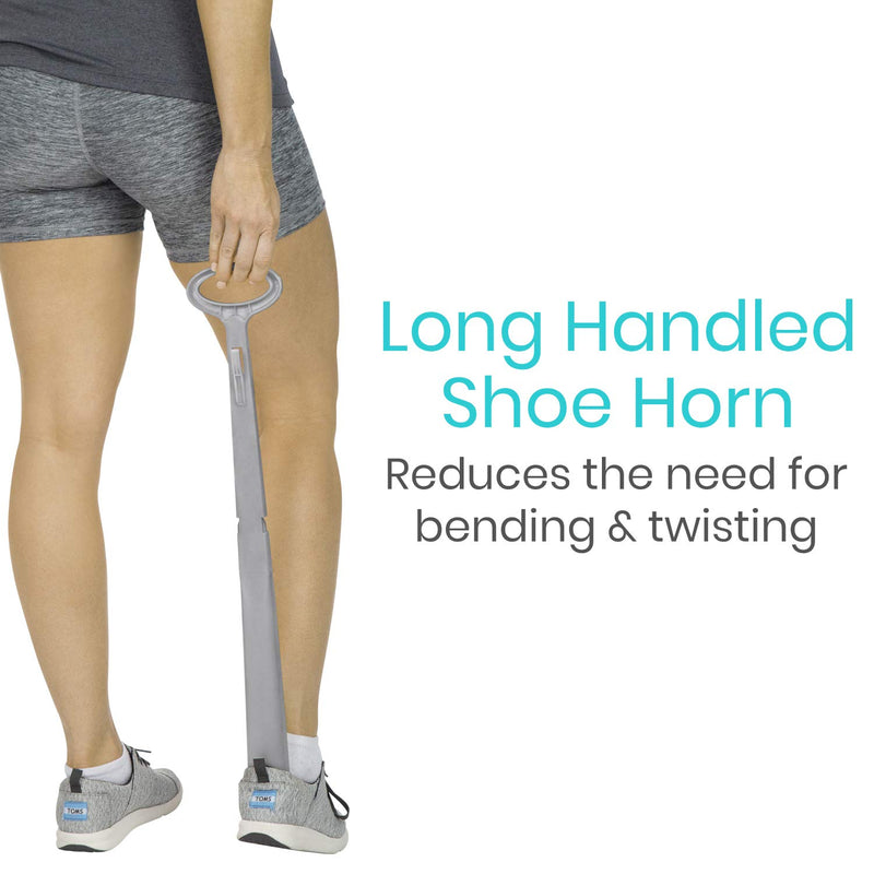 [Australia] - Vive Long Handled Shoe Horn (23 Inch) - Plastic Shoehorn for Men, Women and Kids - Adjustable Extended Reach Assist - Large Dressing Aid, Sock Remover for Seniors, Elderly, Disabled - Longhandled Tool Gray 