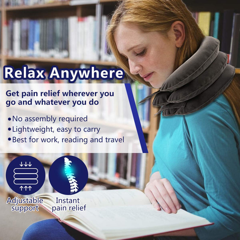 [Australia] - Cervical Neck Traction Device for Instant Neck Pain Relief - Inflatable & Adjustable Neck Stretcher Neck Support Brace, Best Neck Traction Pillow for Home Use Neck Decompression Grey 