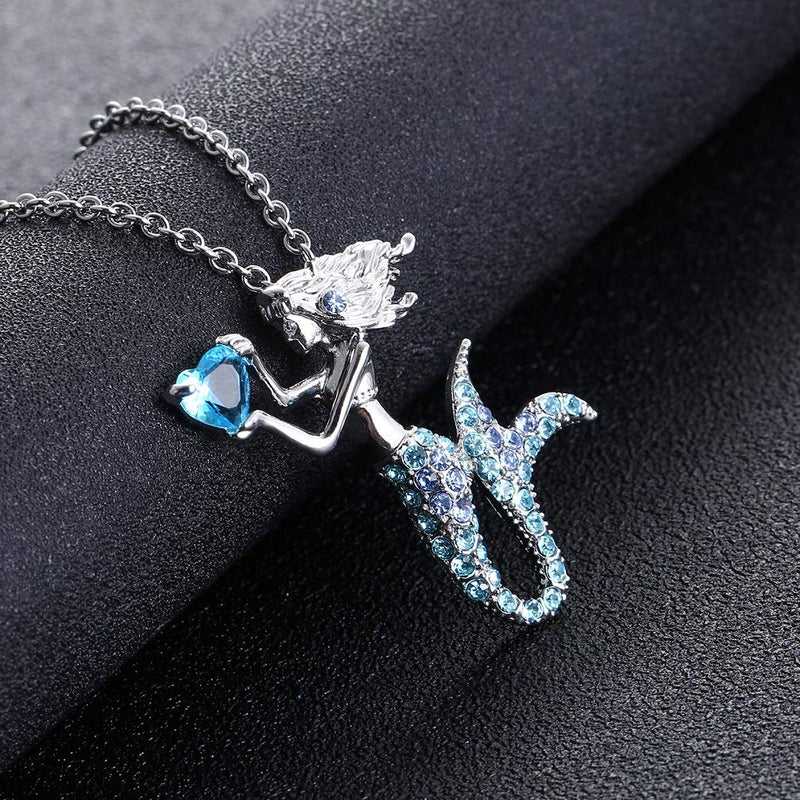 [Australia] - SAKAIPA Fashion Mermaid Birthstone Pendant Necklace Jewelry Fairytale Mermaid Gifts for Women Girls Mediterranean blue 