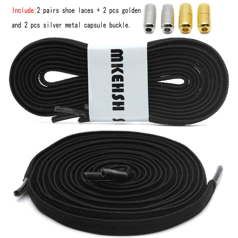 [Australia] - MKEHSH 2 Pairs No Tie Flat Elastic Shoelaces for Kids Shoes Adults Sneakers 39"inches(100CM) 01 Black 