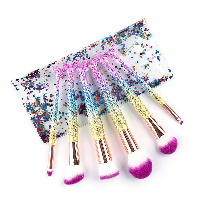 [Australia] - 6 Pieces Mermaid Makeup Brush Set Lovely Makeup Brush Kit for Girls Portable Beauty Cosmetic Tools Women Cosmetic Concealer Brush 