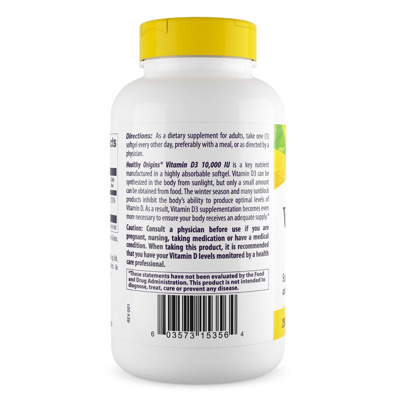 [Australia] - Healthy Origins Vitamin D3 10,000 IU (Non-GMO), 360 Softgels 360 Count (Pack of 1) 