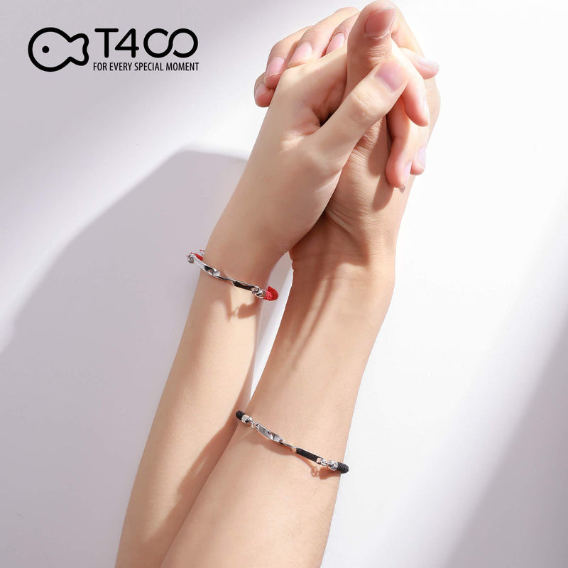 [Australia] - T400 925 Sterling Silver Black Red Mobius Ring Braided Rope Bracelet Valentine's Day Couple Gift for Women Girls Men Boys 