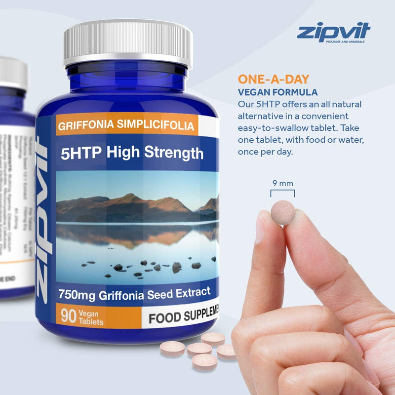 [Australia] - 5HTP High Strength 750mg Natural Griffonia Seed Extract, 90 5-HTP Tablets. Suitable for Vegetarians and Vegans. 