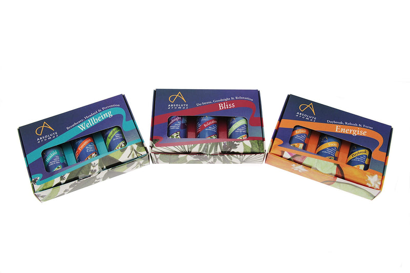 [Australia] - Absolute Aromas Bliss Essential Oils Blend Set – 3 x 10ml Pack of Aromatherapy Blend Oils – De-Stress, Goodnight and Relaxation 