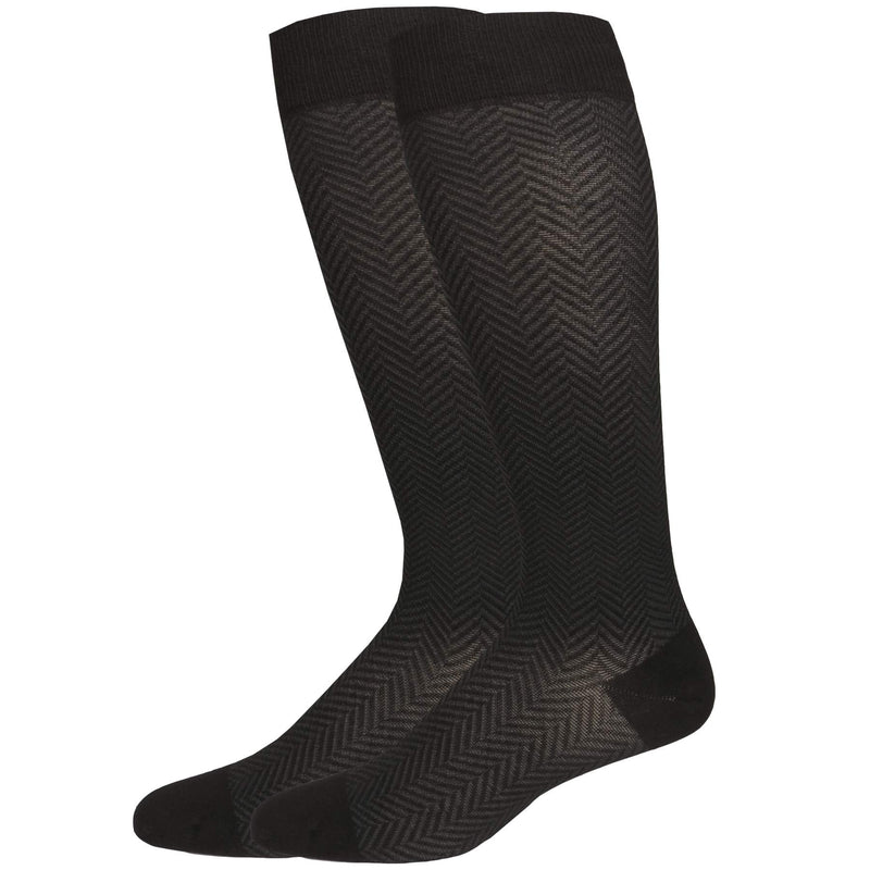[Australia] - NuVein 15-20 mmHg Compression Socks for Women, Chevron Pattern Trouser Style, Knee High, Closed Toe, Black, Large 