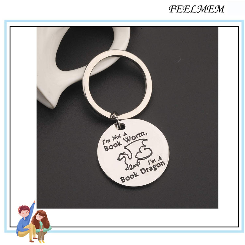 [Australia] - FEELMEM Book Lover Gift Reading Lover Gift Book Keychain I'm Not A Book Worm I'm A Book Dragon Literary Reading Jewelry Book Club Keyring Gift for Book Lover Reader Bibliophile Librarian silver 