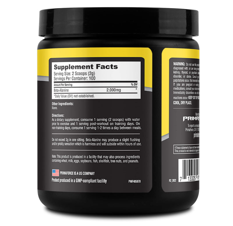 [Australia] - PrimaForce Beta Alanine Powder, Unflavored, 200 Grams - Gluten Free, Non-GMO Supplement for Men and Women - Supports Lean Muscle Gain and Aids Recovery 