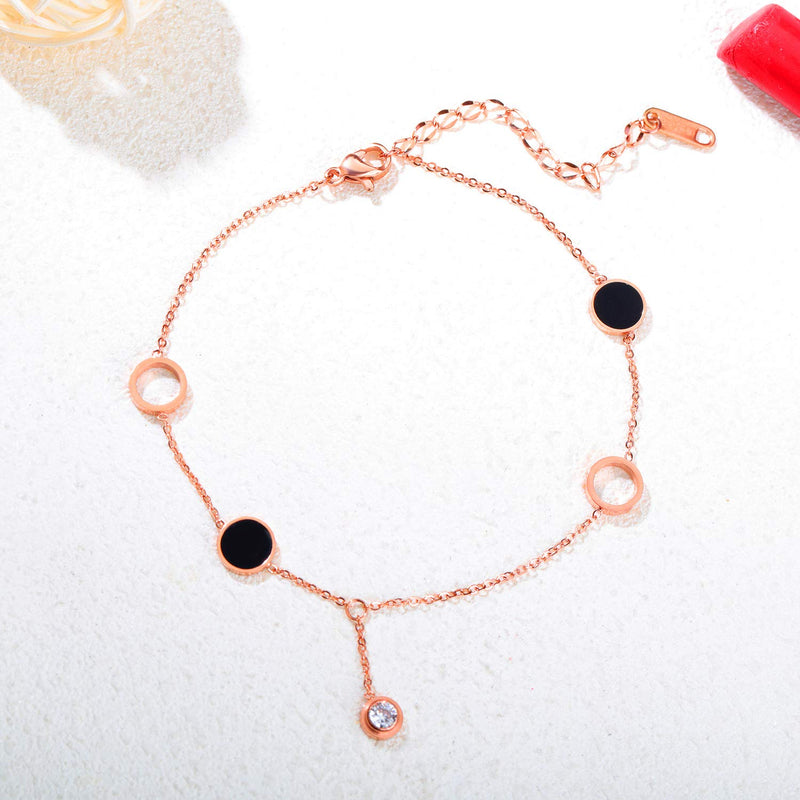 [Australia] - DazzlingShine Rose Gold High Polished Titanium Steel Beach Chain Anklets Bracelet Round Shaped 