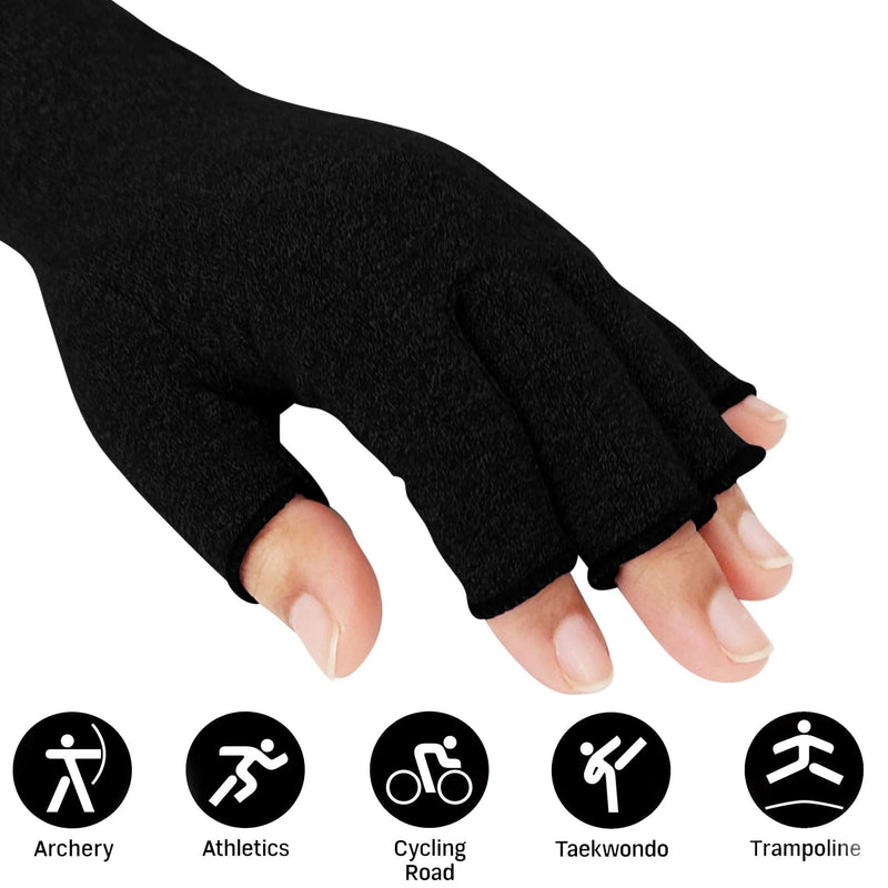 [Australia] - SyeJam Arthritis Gloves Fingerless- Rheumatoid Arthritis Compression Gloves for Pain Relief - Black (S) 1 Pair Black (1 Pair) + Free Ebook S (Pack of 2) 