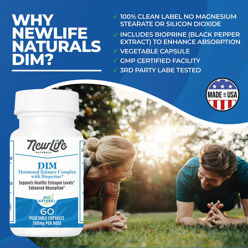 [Australia] - NewLife Naturals Diindolylmethane DIM Supplement: 300mg DIM Estrogen Metabolism Supplements - Hormone Balance for Women Estrogen Blocker for Men Menopause Support PCOS and Acne Treatment - 60 Caps 