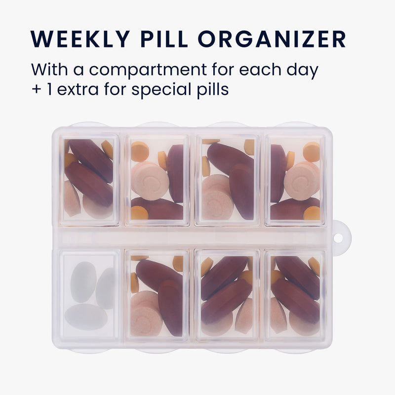 [Australia] - kwmobile 8-Compartment Pill Case - Pill Box Pill Organizer Pills Container Portable Holder 3" x 2-1/2" (75mm x 63mm) - Matte Transparent 