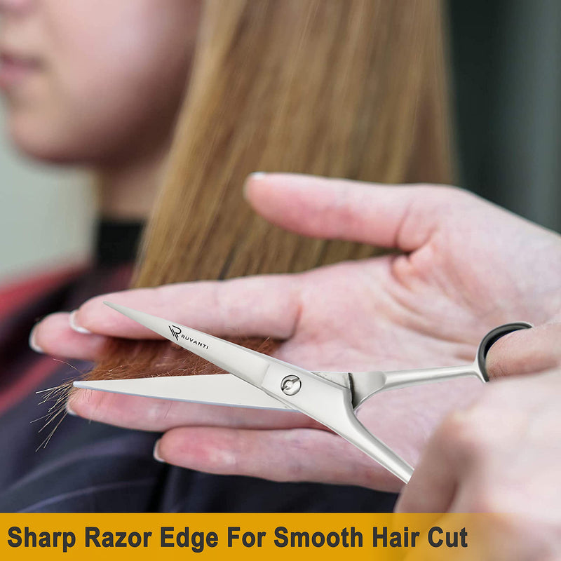 [Australia] - Ruvanti Professional Hair Cutting Scissors - Sharp Blades Hair Shears/Barber Scissors/Mustache Scissors - J2 Stainless Steel Hair Scissors - 6.5"- Haircut/Hairdresser Scissors for Kids, Men and Women. Silver 