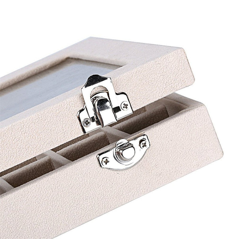 [Australia] - LANTWOO 24 Grids Velvet Glass Ring Earrings Jewelry Box Earrings Organiser Storage Holder Display Case 