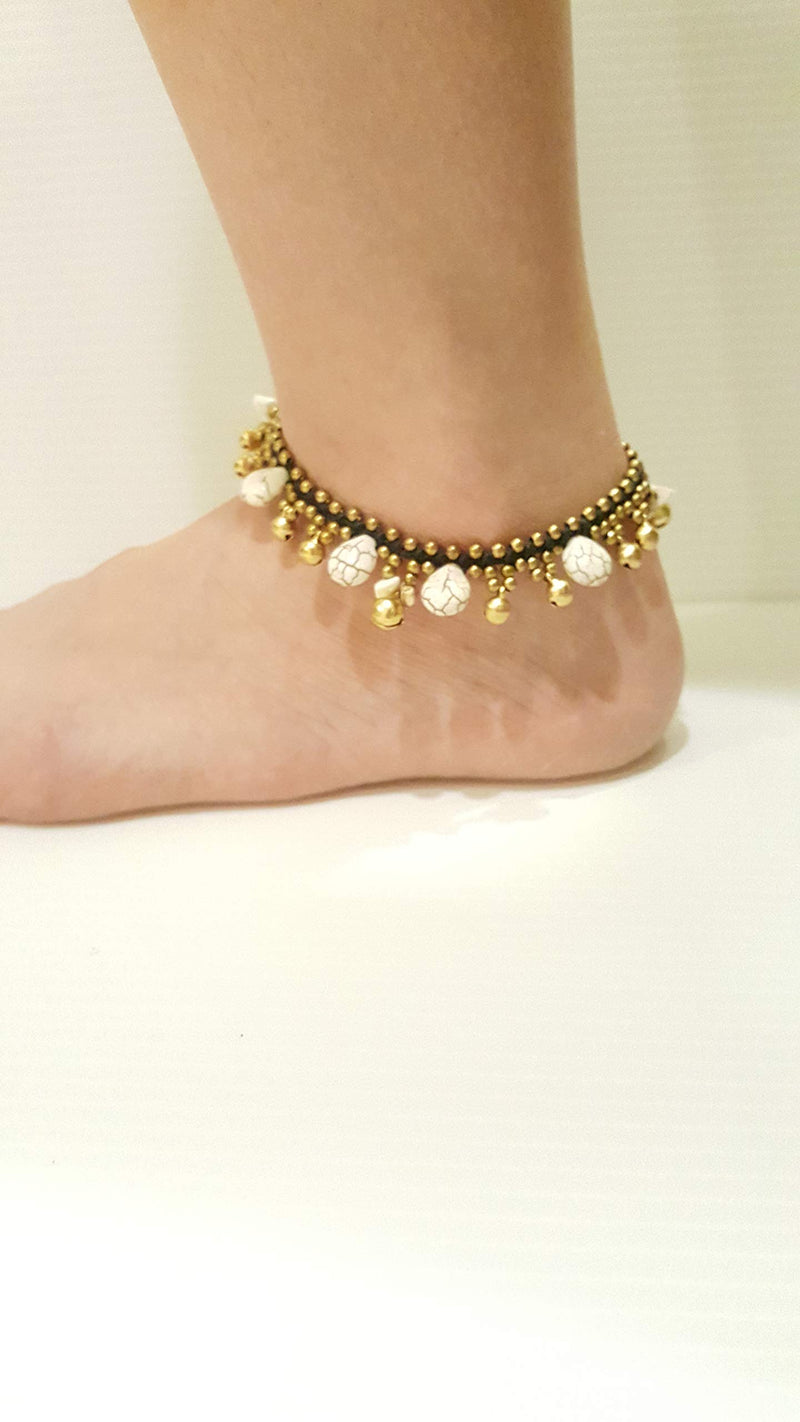 [Australia] - Infinityee888 Howlite Anklet Drop Handmade Brass Bead Bell Ankle Bracelet for Women KAN-H01 