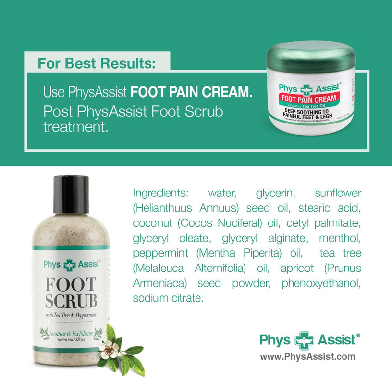 [Australia] - PhysAssist Foot Scrub 8 oz. with Tea Tree, Peppermint Soothes and Exfoliates Promoting a Deep Cooling Sensation Leaving Feet Feeling Calm and Refreshed. 