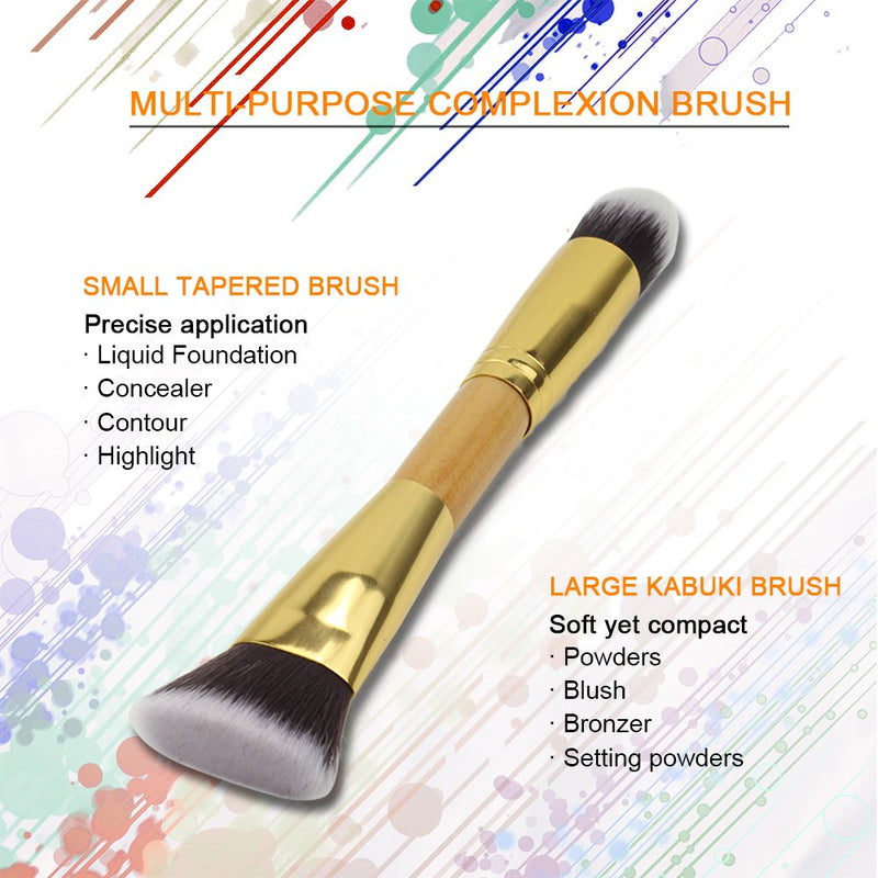 [Australia] - NMKL38 Double Ended Contour Highlight Makeup Brush for Cream, Powder, Foundation, Bronzer and Concealer Blending, Contouring and Highlighting Cosmetics Brush - Vegan and Cruelty Free Gold 