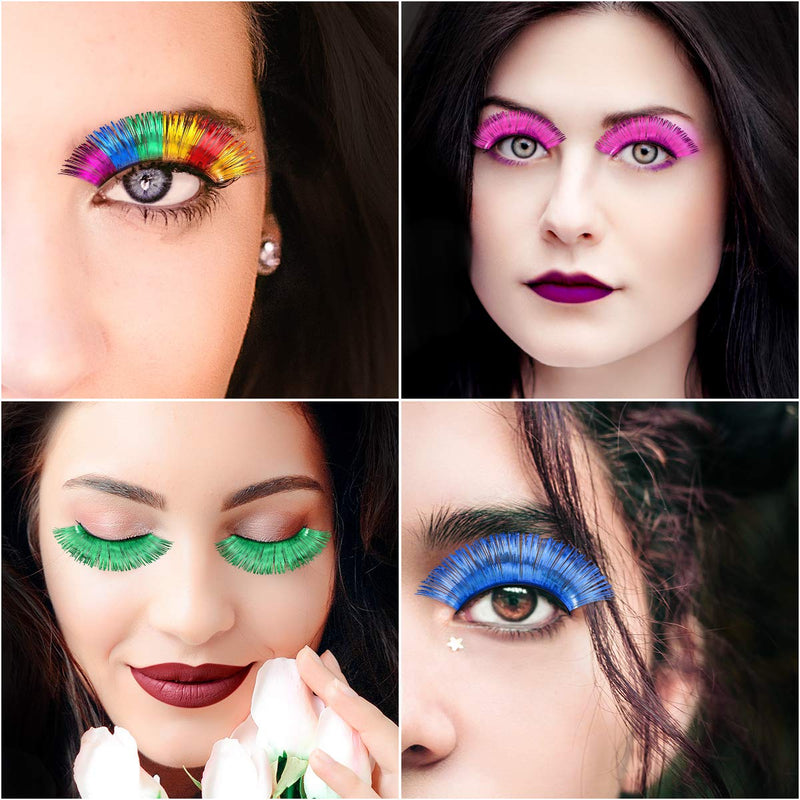 [Australia] - Frcolor Halloween Lashes 6Pairs Rainbow Fake Eyelashes Reusable Makeup Costume Lashes Handmade False Eyelashes for Party Stage Cosmetics 