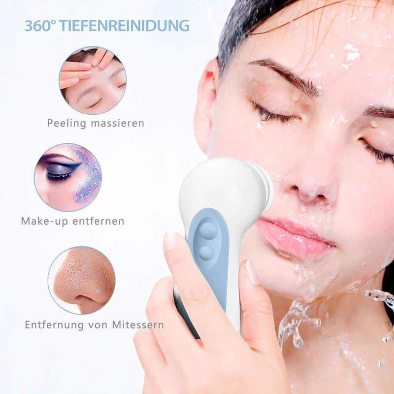 [Australia] - Water-Resistant Facial Cleansing Spin Brush Set with 3 Exfoliating Brush Heads - Complete Face Spa System by CLSEVXY - Advanced Microdermabrasion for Gentle Exfoliation and Deep Scrubbing(Blue) Blue 