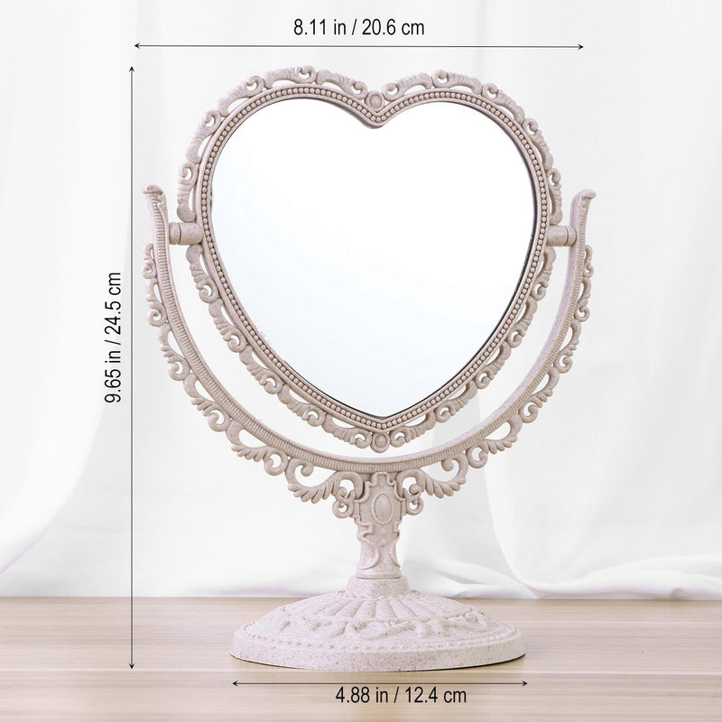 [Australia] - Beaupretty Double Sided Mirror with 360 Degree Rotation Table Top Heart Shape Makeup Cosmetic Mirror (Beige) Beige 