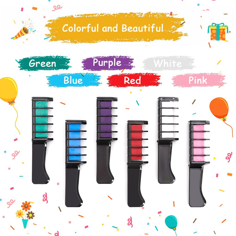 [Australia] - Qivange Hair Chalk Comb, 6 Pcs Temporary Non-Toxic Hair Coloring for Kids, Ideal Cosplay, Halloween, Carnival, Birthday Party Gifts for Girls Boys 