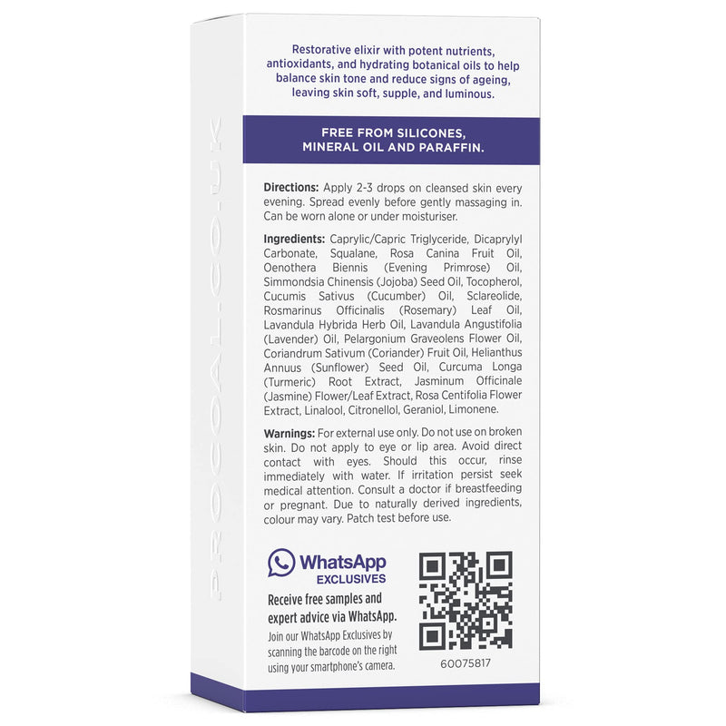 [Australia] - Procoal Midnight Rescue Elixir 30ml - Anti Ageing Face Serum For Soft, Supple, and Glowing Skin, Botanical Face Oil With Rosehip Oil, Evening Primrose & Squalane, Cruelty-Free, Made in UK 