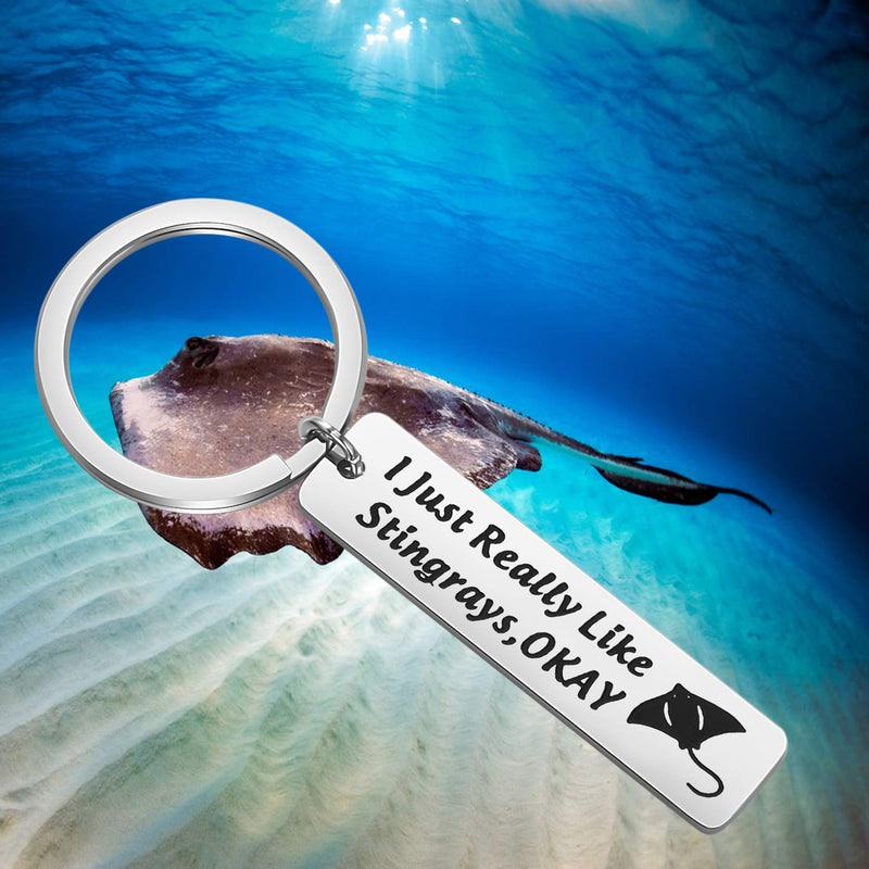 [Australia] - BEKECH Stingrays Keychain I Just Really Like Stingrays Okay Stingrays Jewelry Manta Ray Keychain Ocean Sea Jewelry Ocean Style Key Ring Gift for Stingrays Lovers stringray bar 