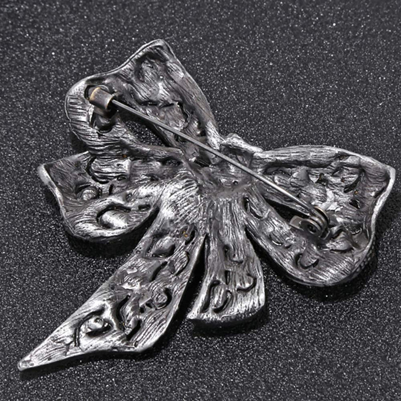 [Australia] - MIXIA Black Color Rhinestone Bow Brooches for Women Large Bowknot Brooch Pin Vintage Jewelry Winter Accessories 