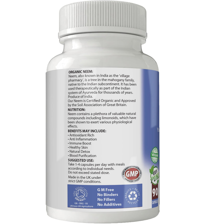 [Australia] - Simply Pure Organic Neem Capsules x 90, 500mg, 100% Natural Soil Association Certified, Gluten Free, GM Free and Vegan. 