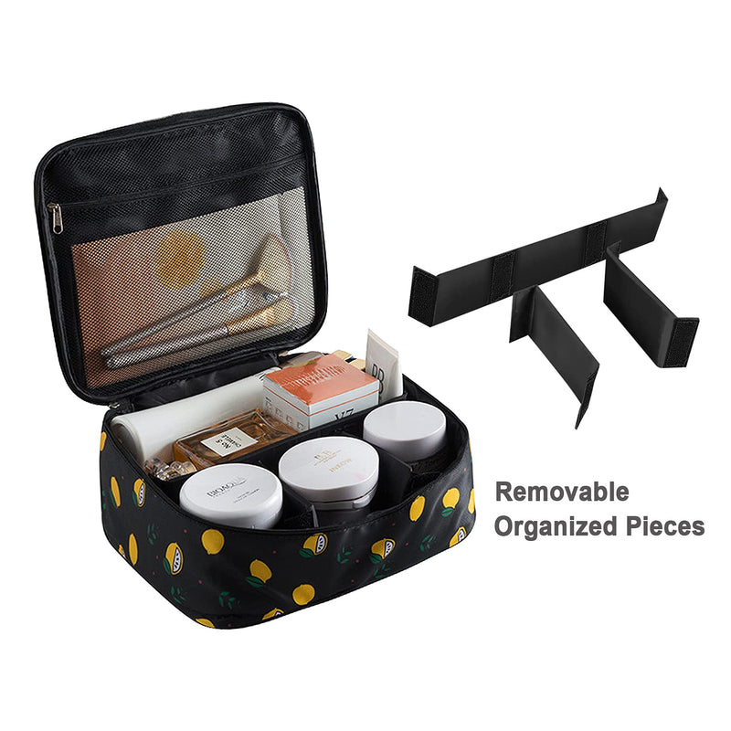 [Australia] - Travel Cosmetic Bag Large Makeup Bag Cosmetic Case Organizer for Women Girls (Black-Lemon) Black-Lemon 