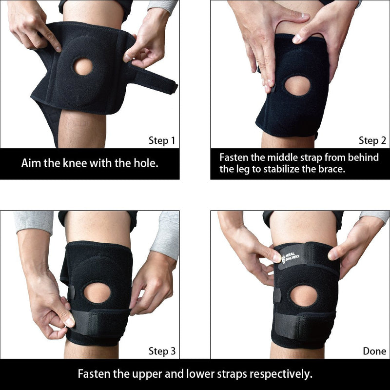 [Australia] - Vital Salveo- Germanium 7.5" Adjustable Open Patella Knee Brace/Support for Joint Pain, Arthritis, Injury Recovery with Side Stabilizers(PRESSURE PAD) Large Fit 
