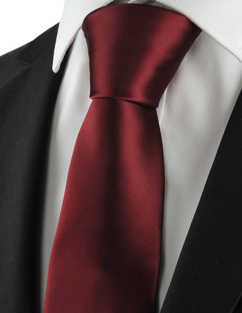 [Australia] - KissTies Solid Satin Tie Pure Color Necktie Mens Ties + Gift Box Burgundy Red 