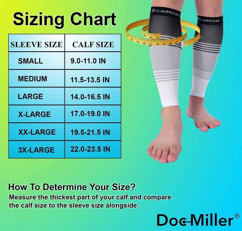 [Australia] - Doc Miller Calf Compression Sleeve Men and Women 20-30 mmHg, Shin Splint Compression Sleeve, Medical Grade Socks for Varicose Veins and Maternity 1 Pair XX-Large Black Grey White Calf Sleeve Black.Gray.White 2X-Large 