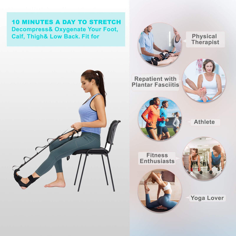 [Australia] - Foot and Calf Stretcher-Stretching Strap For Plantar Fasciitis , Heel Spurs, Foot Drop, Achilles Tendonitis & Hamstring. Yoga Foot & Leg Stretch Strap. (Black) Black 
