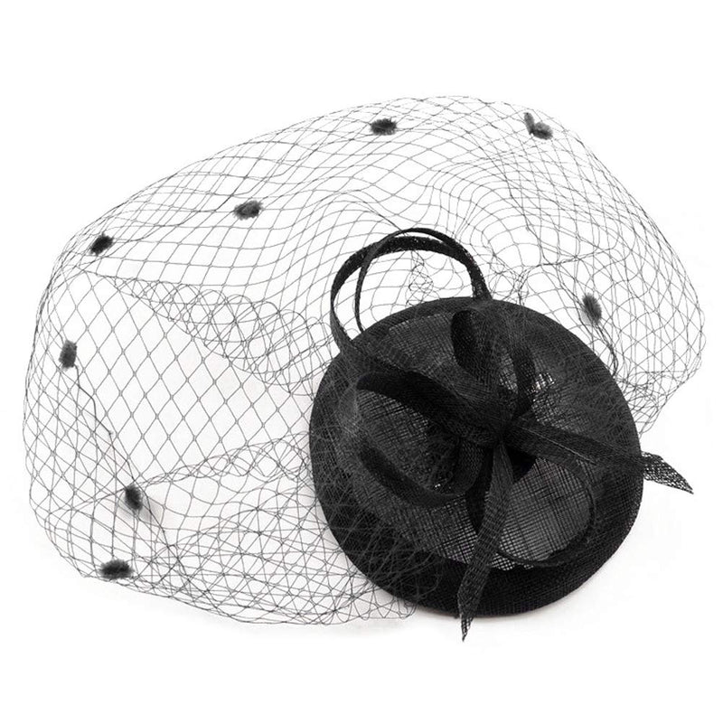 [Australia] - Women’s Fascinator Veil Hat Ladies’ Mesh Veil Hat with Clip Dot Mesh Net Veil Head Wear with Hair Loop Elegant and Mysterious Mesh Veil Hair Accessories with Bowknot for Banquet Dancing Party Show Black 