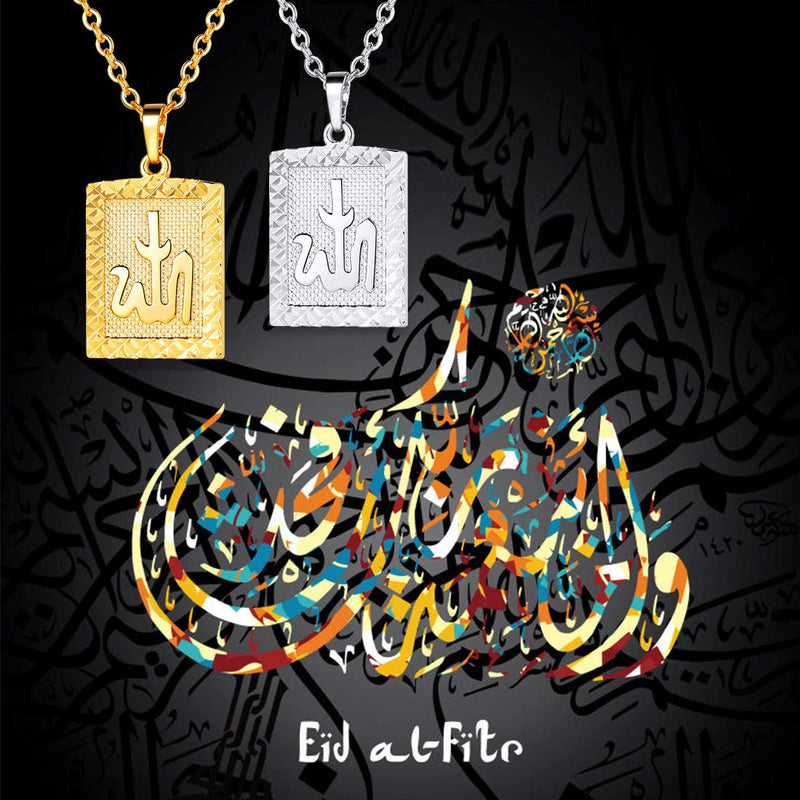 [Australia] - U7 Men Women Platinum / 18K Gold Plated Allah Pendant with 22 inch Link Chain Necklace B.Gold(Square) 