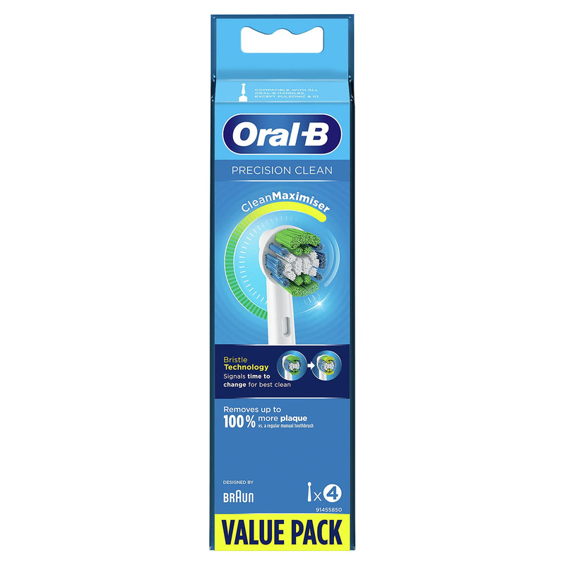 [Australia] - Oral-B Precision Clean Electric Toothbrush Head with CleanMaximiser Technology, Excess Plaque Remover, Pack of 4 Toothbrush Heads, White 4 count (Pack of 1) 